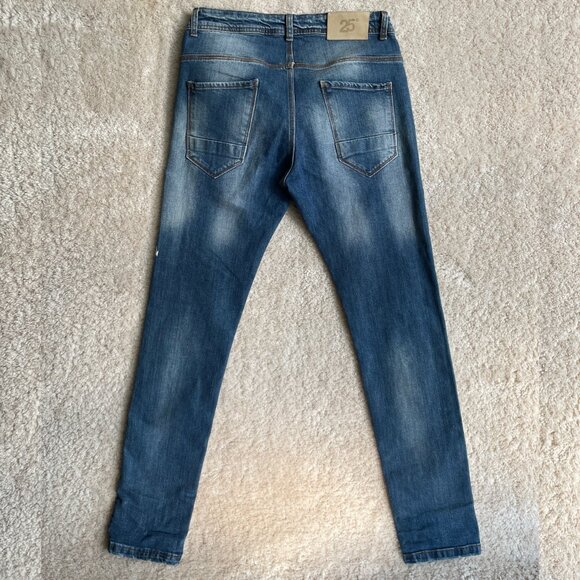 Streetwear Hip Hop Paint Splatter Jeans Women 32 Blue 25Degrees Button Fly Denim - Picture 11 of 11